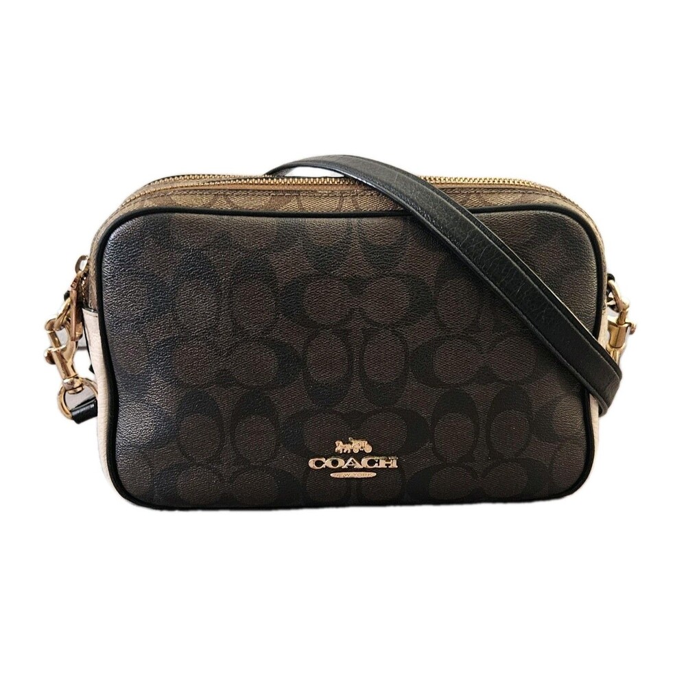Coach Jes Crossbody Bag Blocked Signature Canvas Gold Khaki Brown Multi C1767